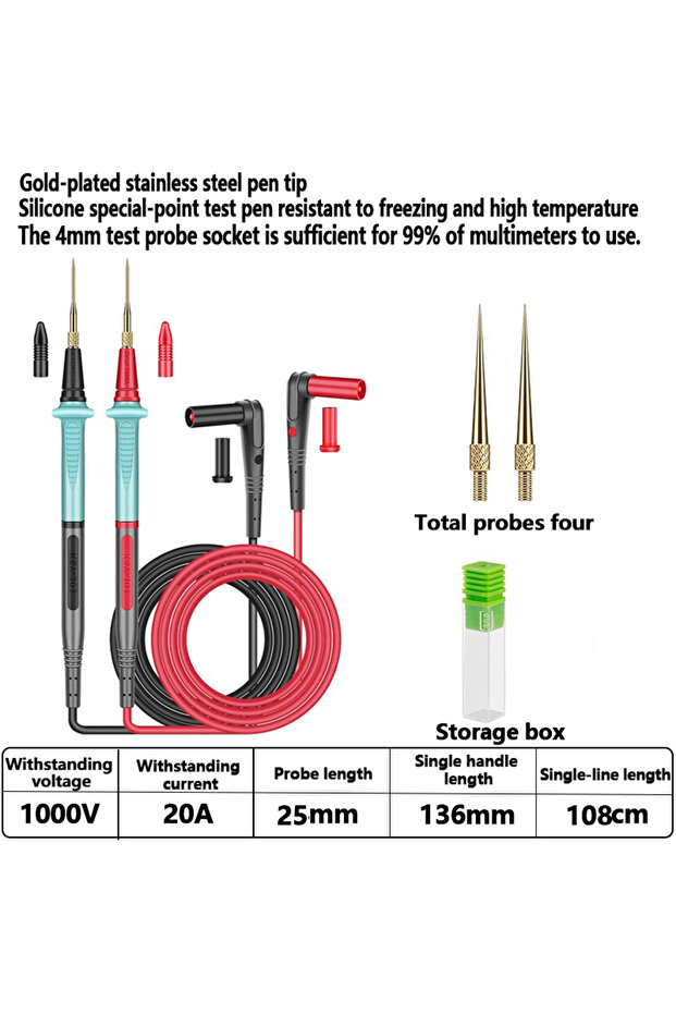 AC 105 1Pair Soft Universal Digital 1000V 10A Tip Needle Multimeter Test Lead Probe Wire Pen Cable T