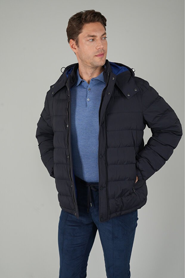 Navy Blue Hooded Inflatable Coat