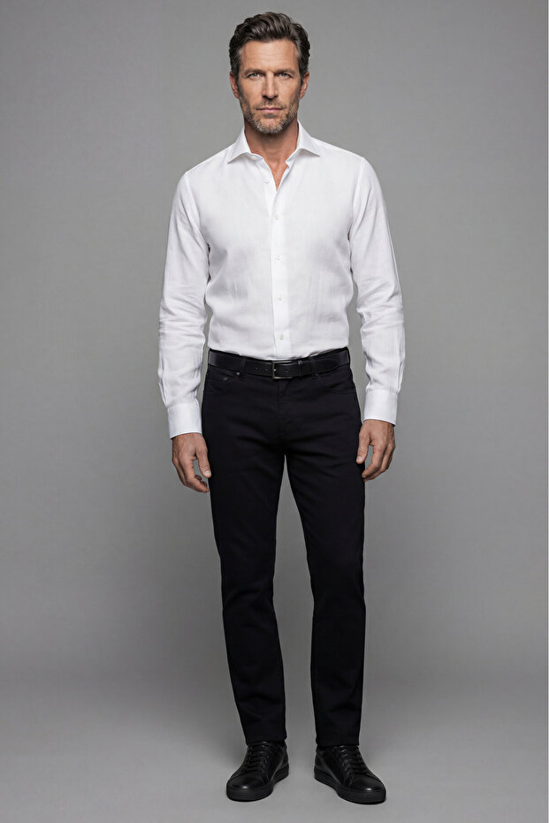 White Regular Fit Cotton Pocketless Italian Collar Long Shirt