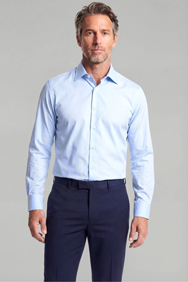 Blue Long Sleeve Basic Single Pocket Men's Shirt