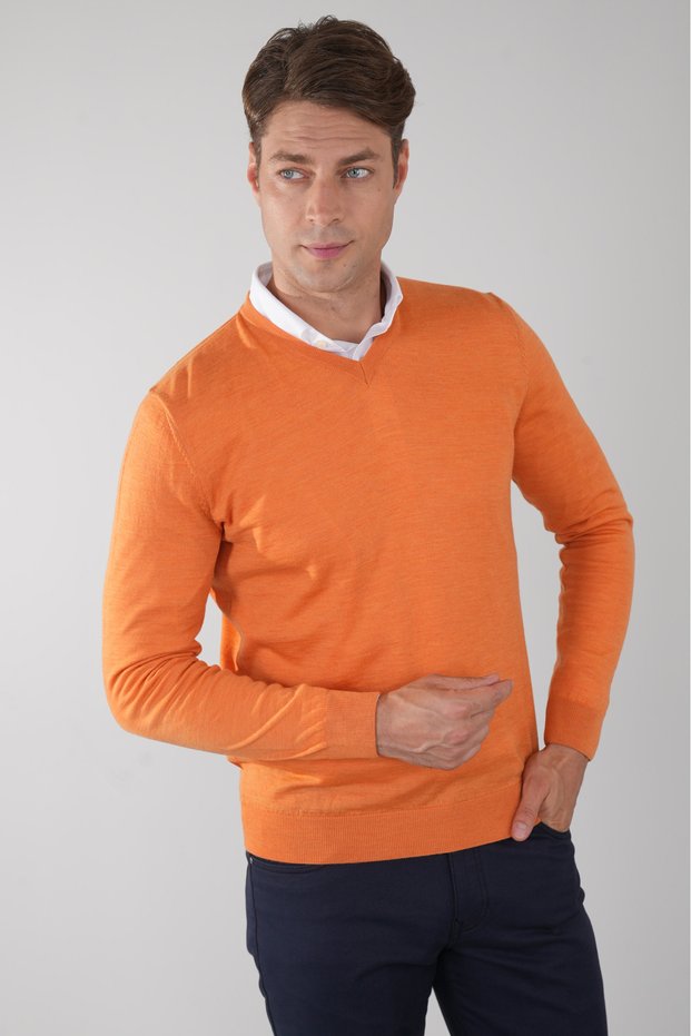 Orange Wool Basic Collar Knitwear