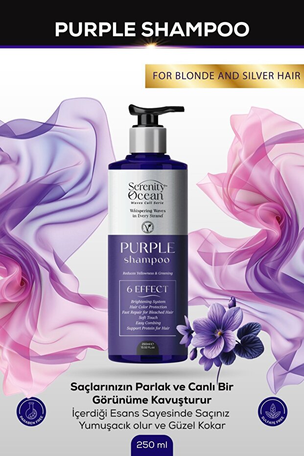 250ml Vegan Formula - Purple Hair Shampoo: Yellow, Silver, Copper, Platinum