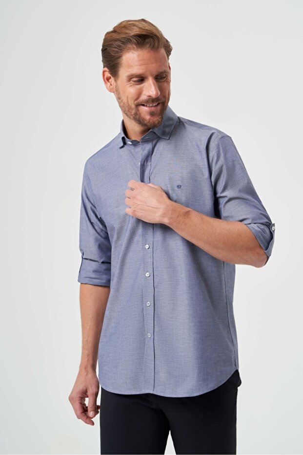 Gray Regular Fit Cotton Basic Shirt with Epaulettes