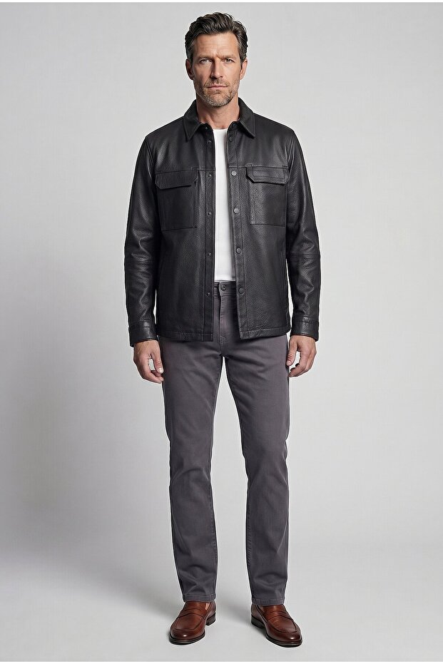 Black Leather Baby Collar Jacket Coat