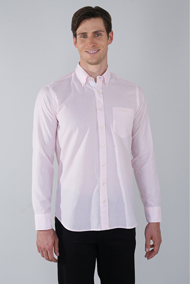 Men's Regular Fit Long Sleeve Pink Shirt