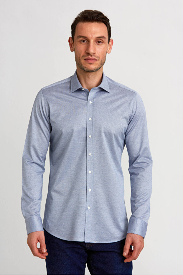 Platinum Regular Fit Long Sleeve Navy Blue Men's Shirt