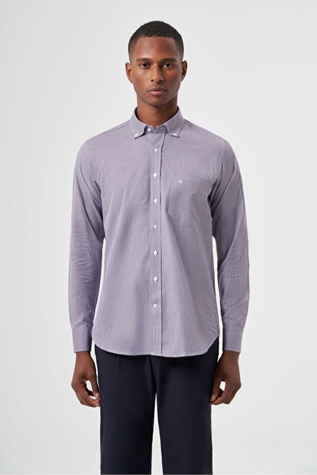 Lilac Regular Fit Cotton Patterned Pascha Collar Shirt
