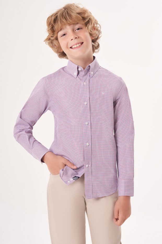 Red Regular Fit Cotton Button-Down Collar Children's Shirt