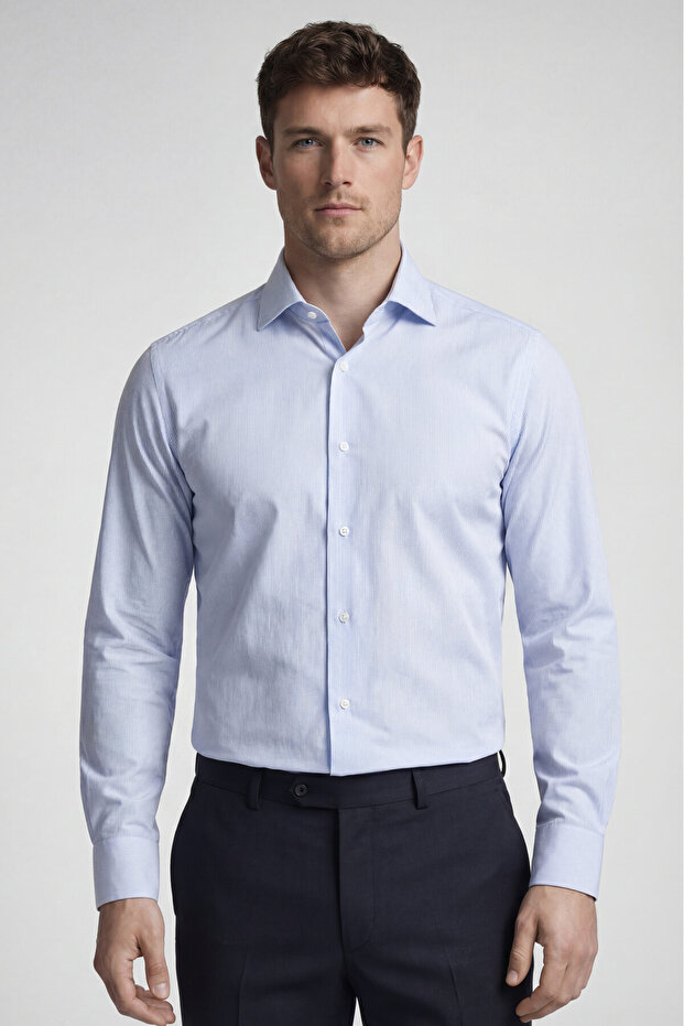 Long Sleeve Italian Collar Pocketless Light Blue