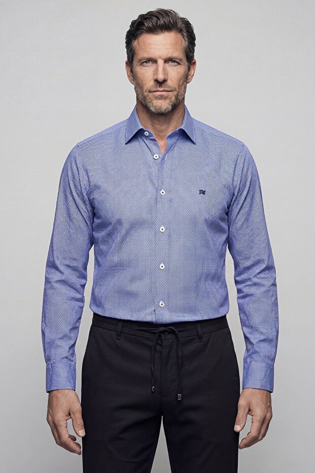 Navy Blue Regular Fit Pocketless Classic Long Collar Shirt