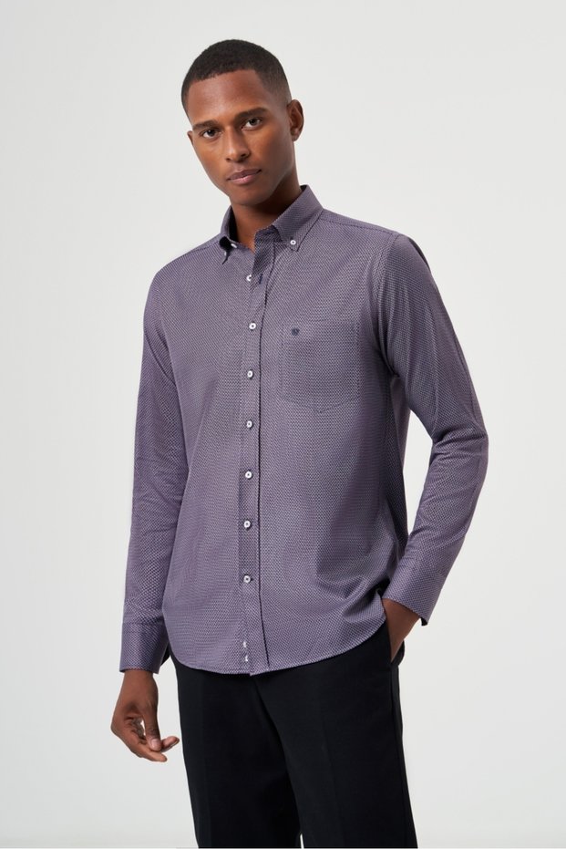 Lilac Regular Fit Cotton Pasha Collar Basic Sports Shirt