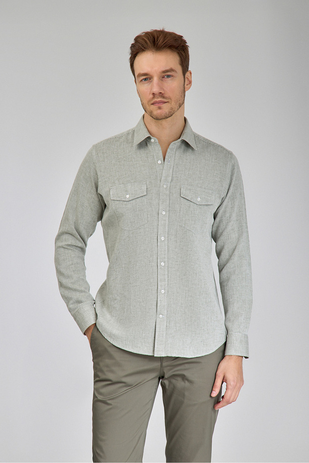 Sp Yaka Regular Fit Uk Shirt Double Pocket Green