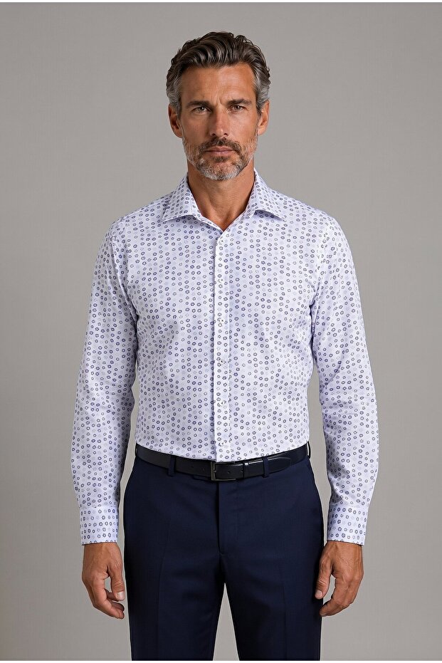 White Regular Fit Pocketless Long Collar Shirt