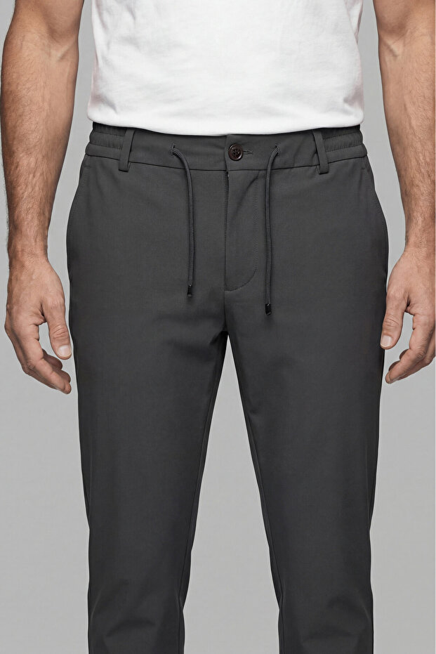 Khaki Zippered Lace-Up Elastic Sports Jogger Pants