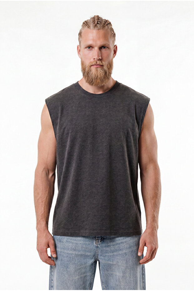 Men's Oversize Crew Neck Basic Undershirt Dark Anthracite