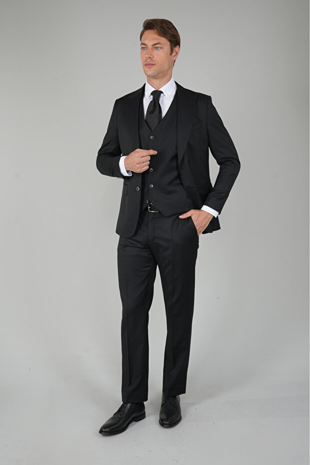 Gray Wool Buttoned Swallow Collar Double Slit 6 Drop Suit