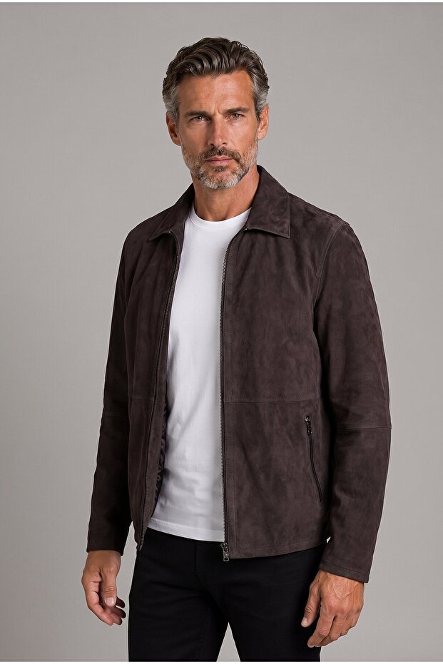 Brown Leather Baby Collar Coat