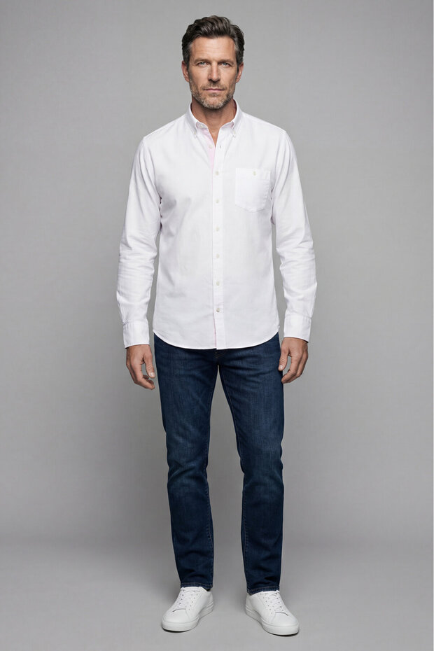 White Regular Fit Cotton Long Shirt