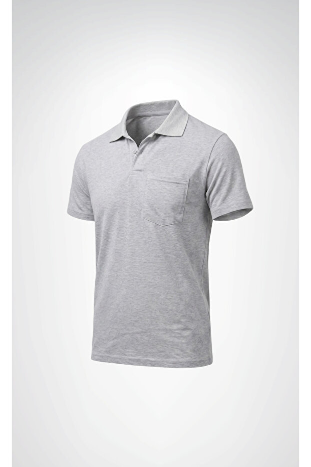 Openand Pike Gray and Navy Blue Polo Collar Pocket T-Shirt