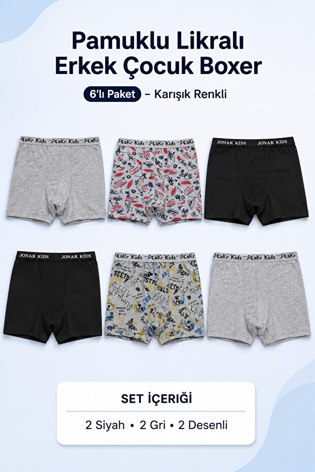 Cotton Lycra Boys' Boxer Briefs 6-Pack - Mixed Colors