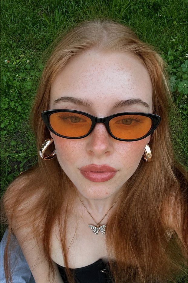 Bella Vintage Cat Eye Sunglasses Black Orange | Case and Cleaning Cloth Gift Set