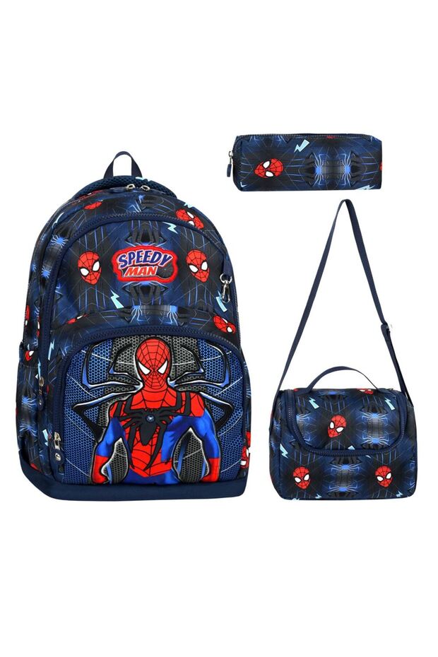 Boys' Premium Orthopedic Waterproof Fabric Primary School Backpack Thermal Lunch Bag and Pencil Case