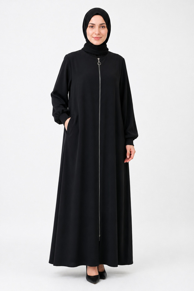 Plain Black Zippered Robe