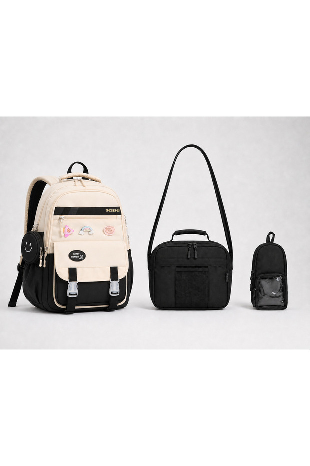 3-Piece Girls' School Bag with Korean Style Accessories & Primary School Backpack with Lunch and Pen Holder