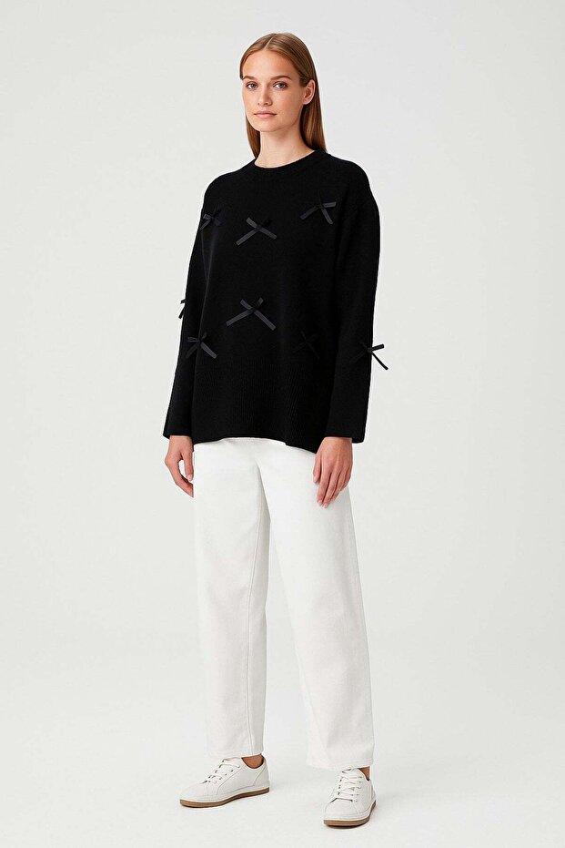 Acrylic bow detail knitwear tunic