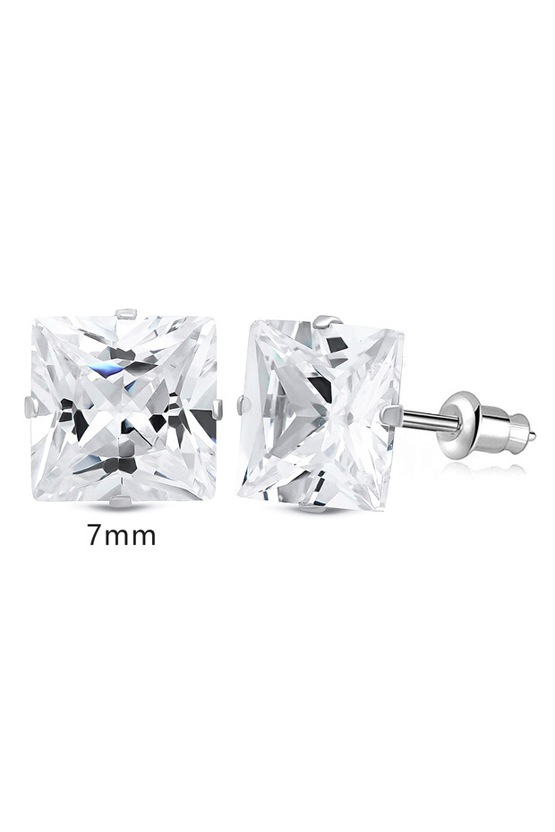 diameter 7mm 2pcs 2 Stylish Stainless Steel 4 Claw Square Cubic Zirconia Stud Earrings For Men And W