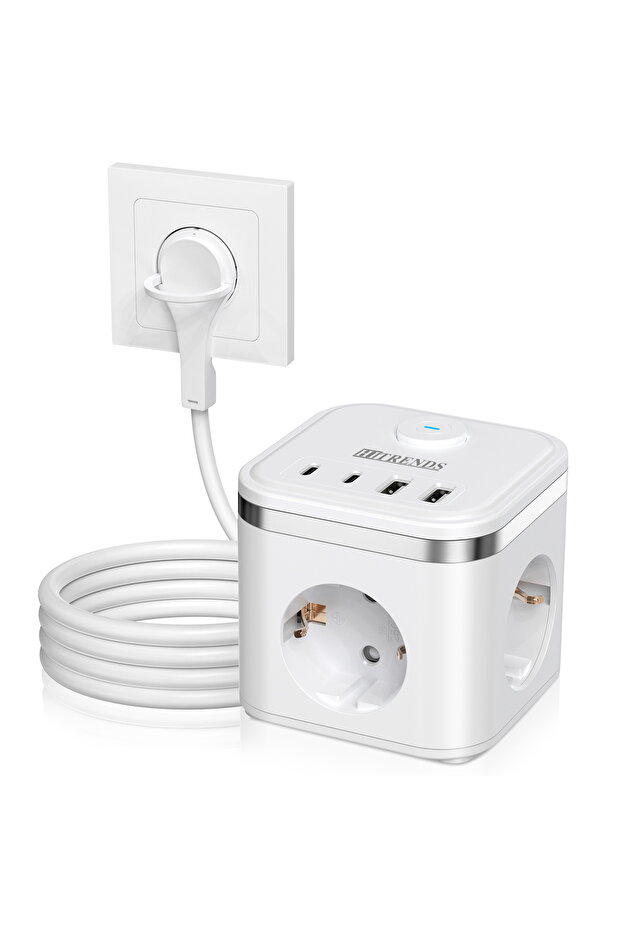 250V EU 3 white 7-in-1 EU Multi-function Power Board Ultra-thin Flat Plug with 3 AC Power Outlets 2