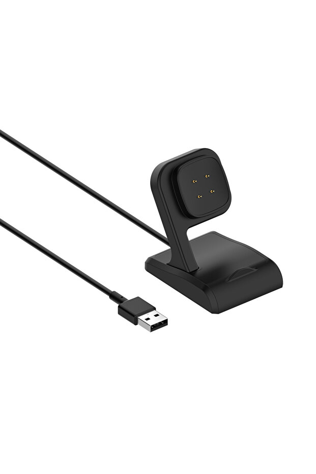 قاعدة شحن سوداء لـ Fitbit Sense/Sense 2/Versa 4/Versa 3 مع كابل شحن وقاعدة حامل