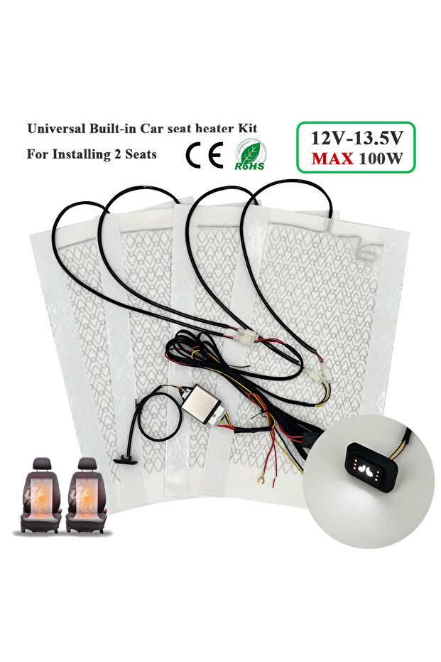 Universal model C Universal Built-in Car Seat Heater Kit Fit 2 Seats 12V 100W Carbon Fiber Heating P