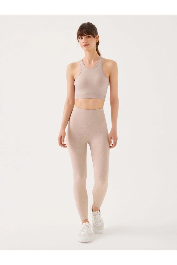 Palmi Melange Patterned High Waist Leggings Light Brown