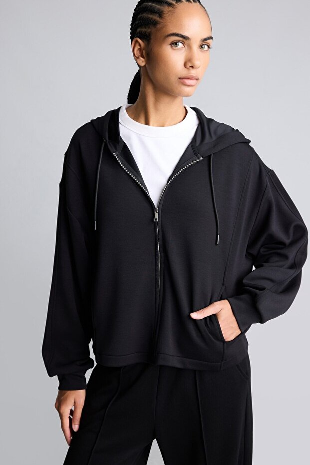 Ultra Soft Oversize Zippered Hooded Pocket Basic Sweatshirt Cardigan H5189Ax26Au