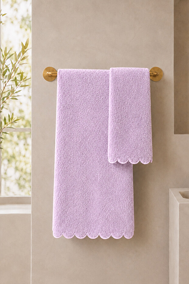 Lavinya 100% Cotton Wavy Embroidered Towel Set - 50X90 & 70X140 cm 2-Piece Bath & Dowry Towels