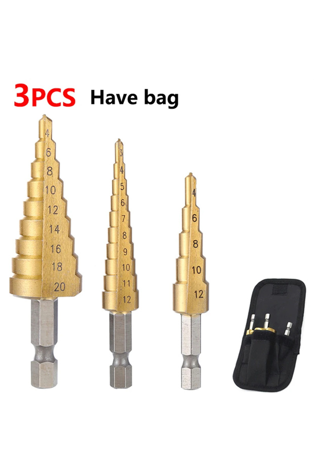 Hexagonal Set 1 3pcs/set Step Drill Bit Set Titanium Plated Hex Shank Straight Groove 3-12mm 4-12mm