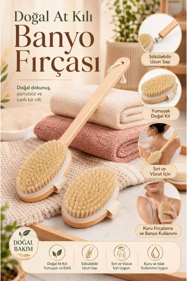 Natural Scrub - Bath Back Scrub with Soft Brush and Long Detachable Handle