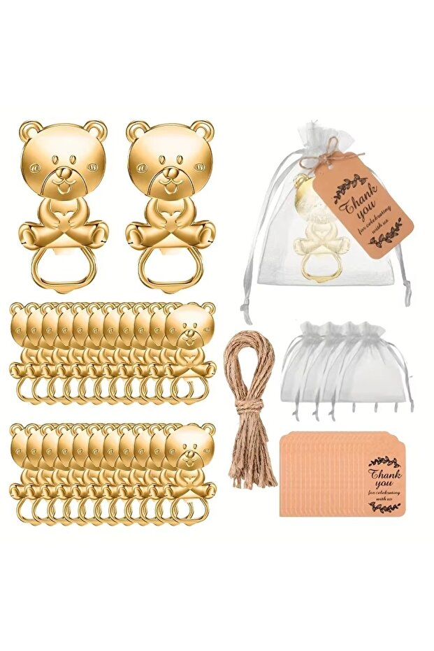 Gold 20pcs/5sets Bear-shaped Bottle Opener Party DIY Gifts and Hemp Ropes - Suitable for Birthdays,
