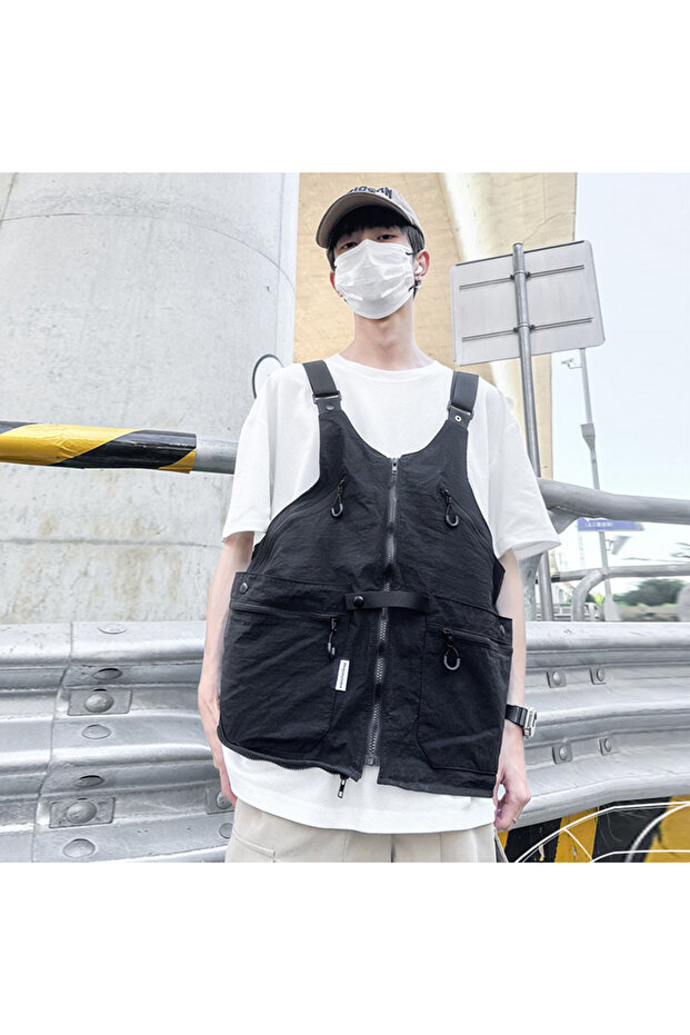 One Size black 2025 Multifunctional Camping Vest Workwear Outdoor Dual-Use Variable Backpack Vest wi