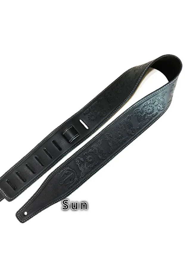 Black sun Master Handmade Retro Embossed Guitar Strap Super Soft High-end Cowhide Leather Belt for E