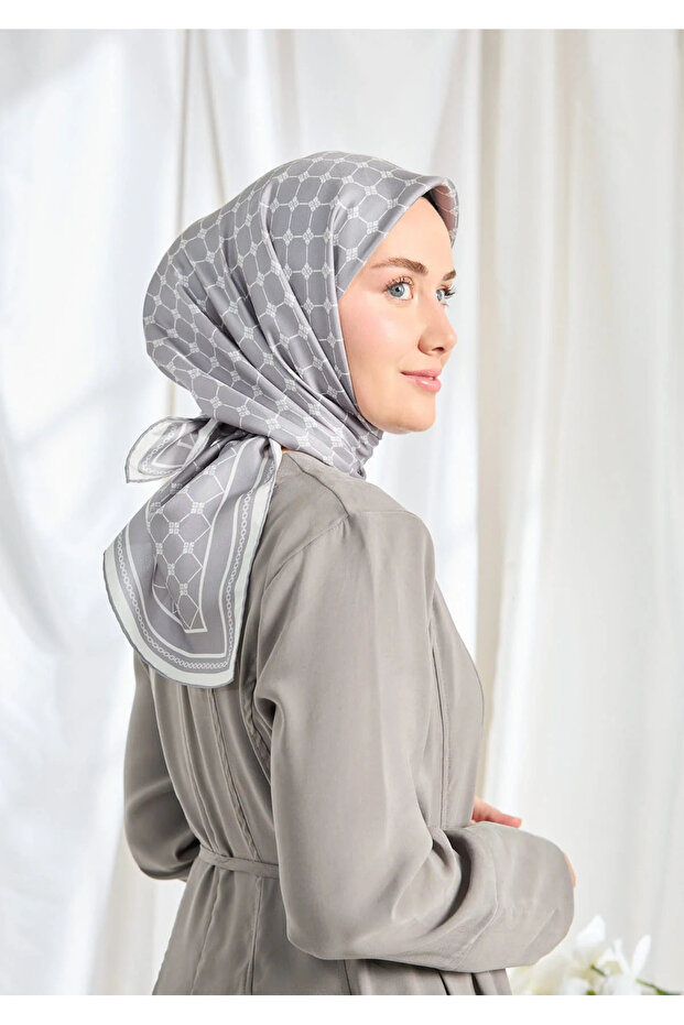 Twill Silk Scarf Monogram Light Gray