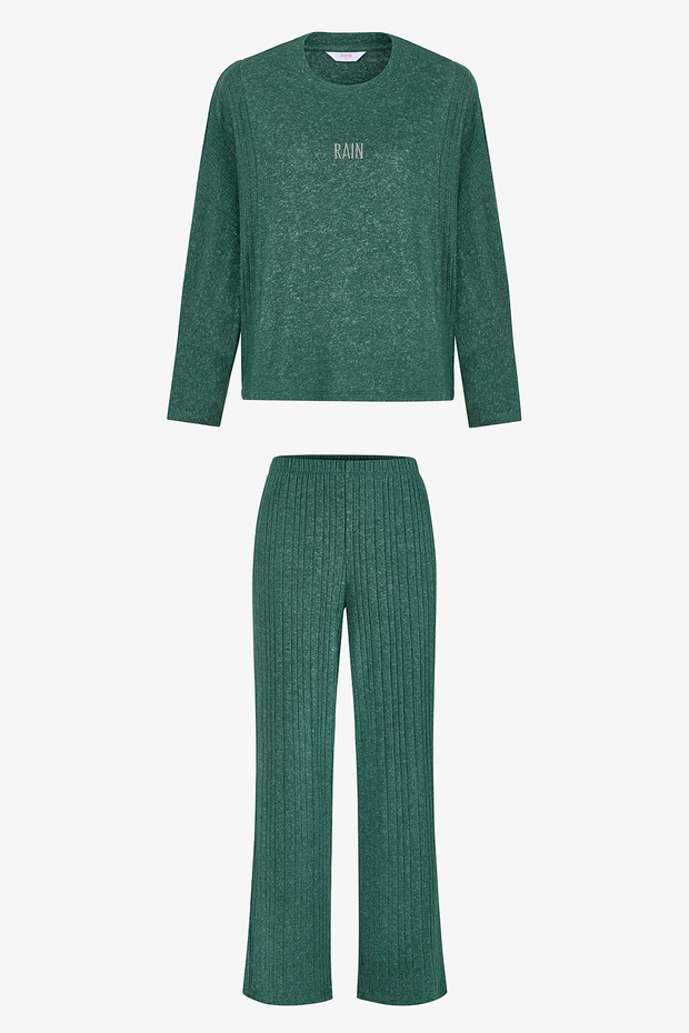 Dark Green Rain Soft Thermal Effect Pants Pajama Set