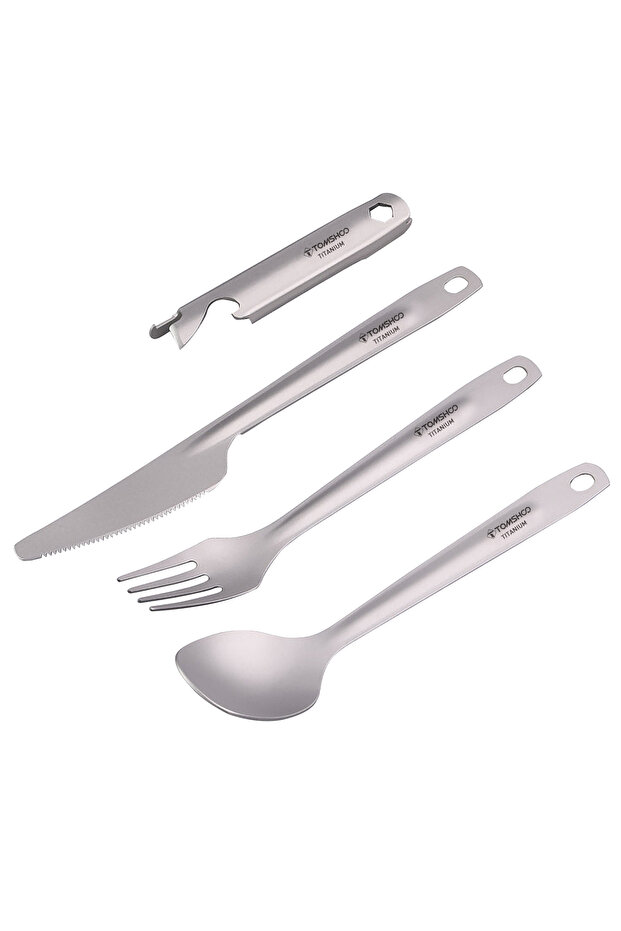 Titanium Tomshoo 4-in-1 Titanium Flatware Cutlery Set Lightweight Dinner Spoon Fork Cutter W Multifu