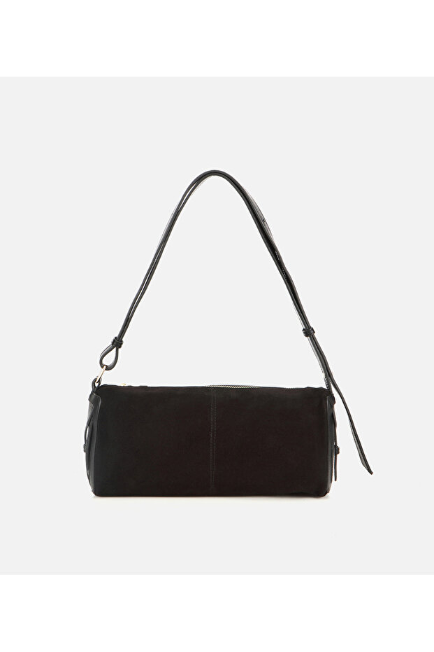 Women's Suede Leather Black Bowling Shoulder Bag