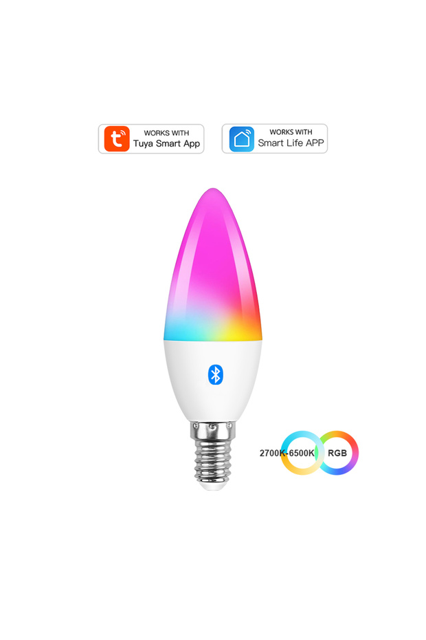 AC 220V-240V 1PCS COOLO Tuya Smart Life E14 Bluetooth Smart Candelabra Light Bulbs 5W RGB+CW LED Lam