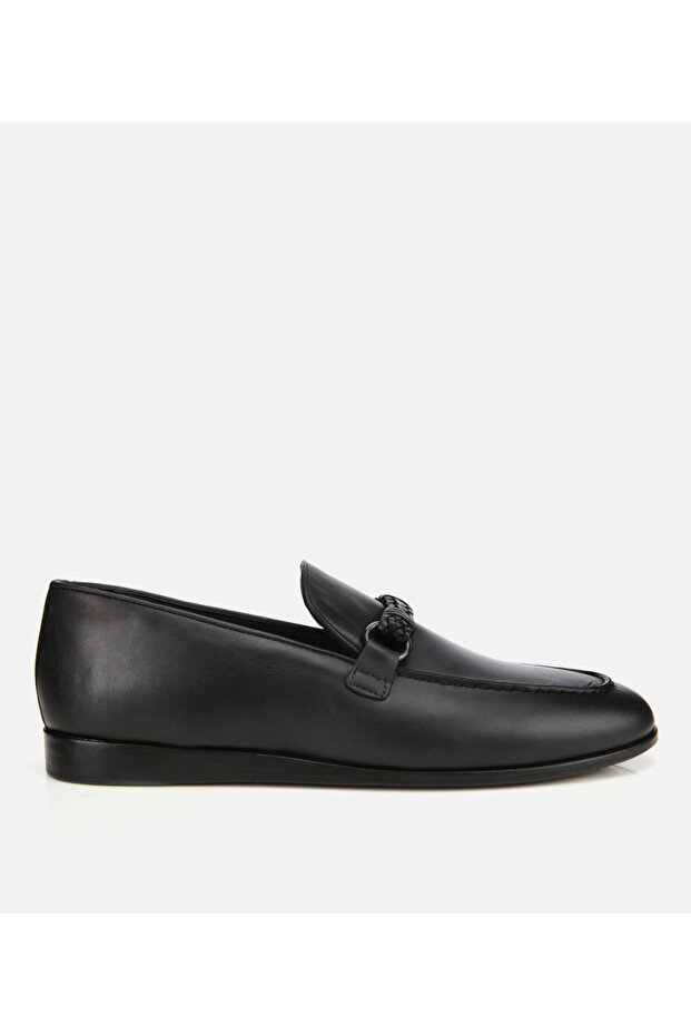 Men's Leather Black Buckle Detailed Classic Loafer