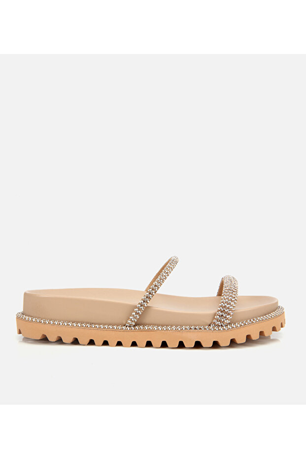 Women's Leather Beige Stone Slippers