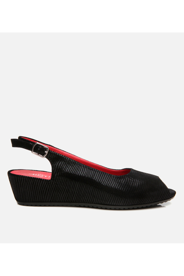 Women's Leather Black Flexible Wedge Heeled Sandals