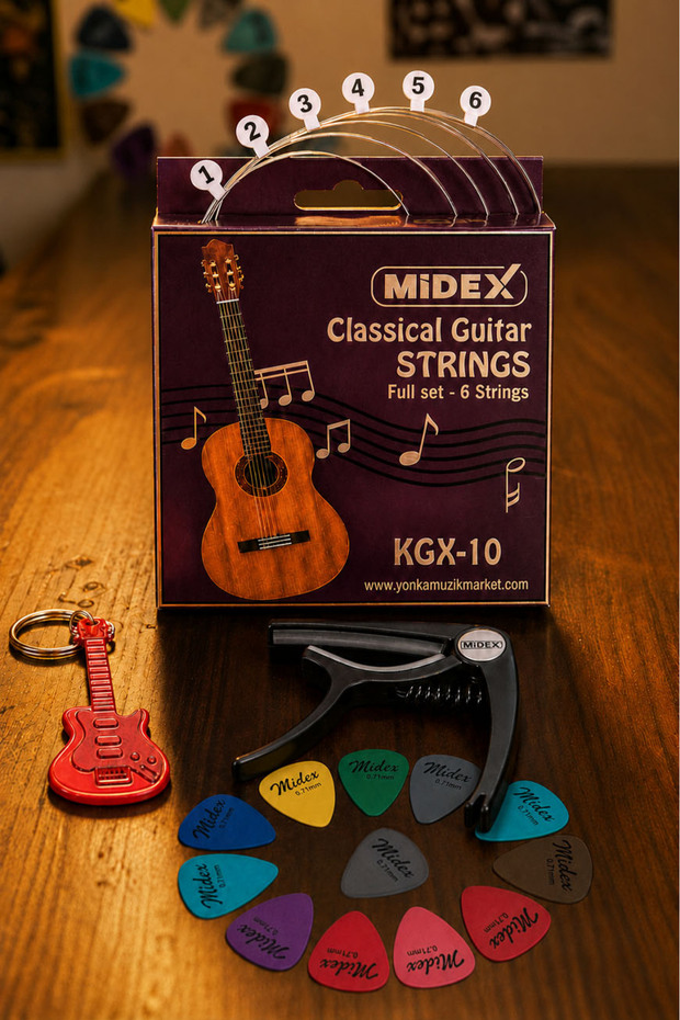 Midex Kgx-10C Classical Guitar String Set, Pick and Capo (Capo) Set